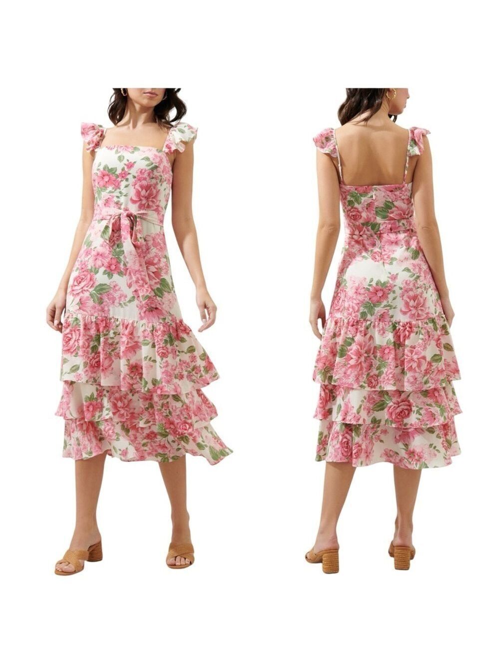 Sugarlips Truth Be Told Guayana Floral Belted Ruffle Tiered Midi Dress